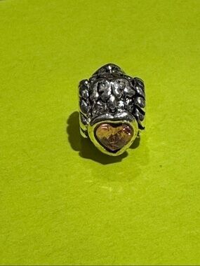 Pandora Silver-Tone Heart Charm with Light Pink Crystal
